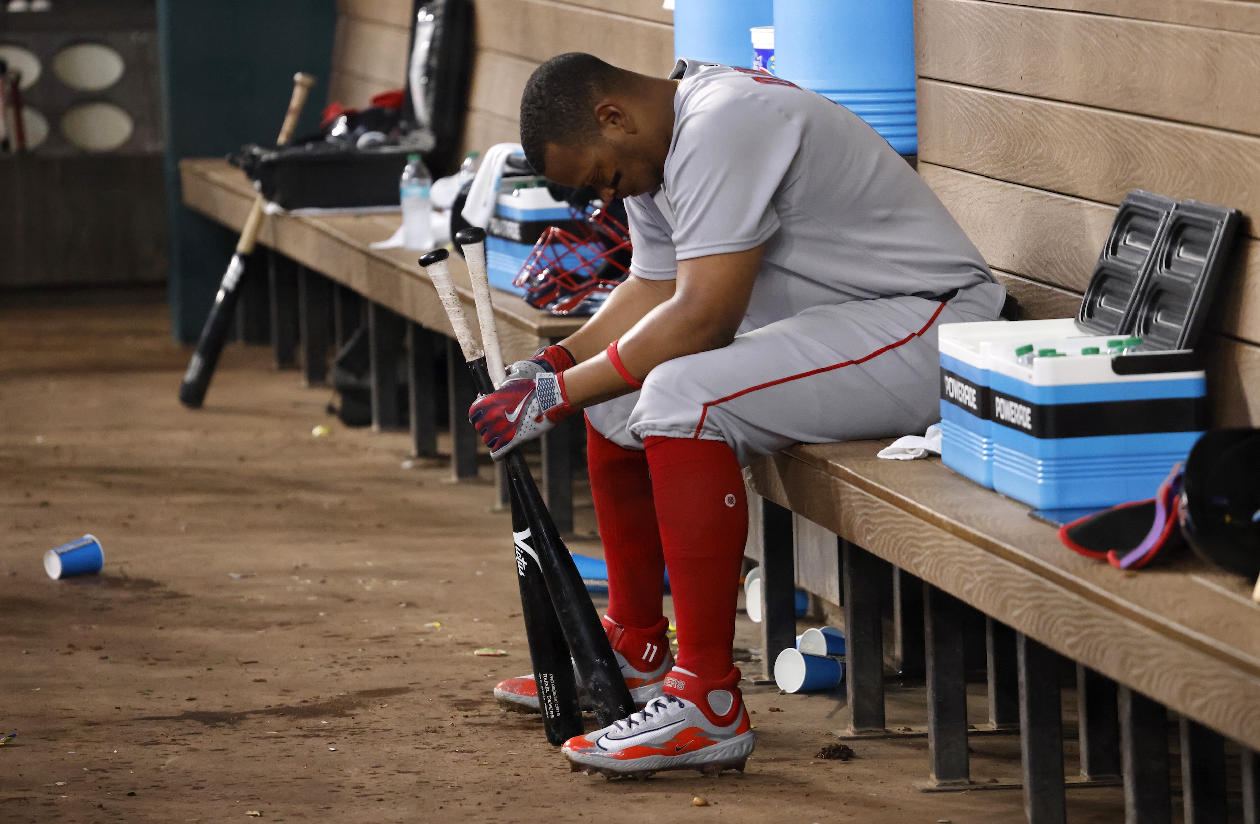 Rafael Devers looks demoralized.